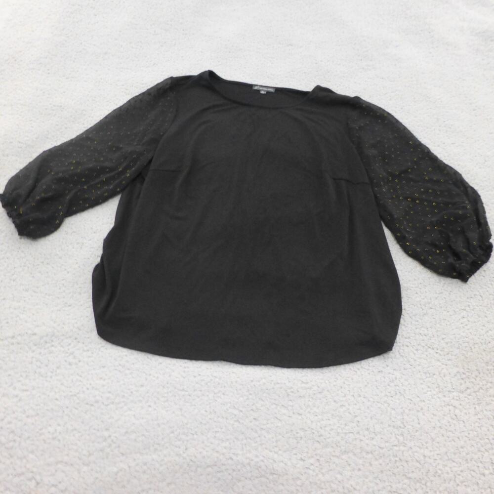 Adrianna Papell Shirt Womens 2X Blouse Black Swiss Dot Balloon Sleeve